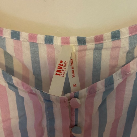 Pink and Blue True Destiny Striped Puff Sleeve Blouse - Picture 4 of 4
